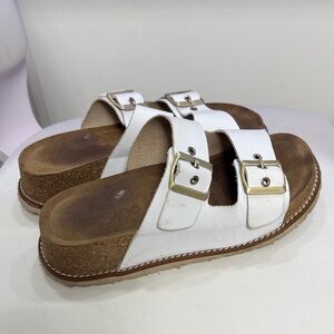 Leather White Double Buckle Sandals with Cork Sole